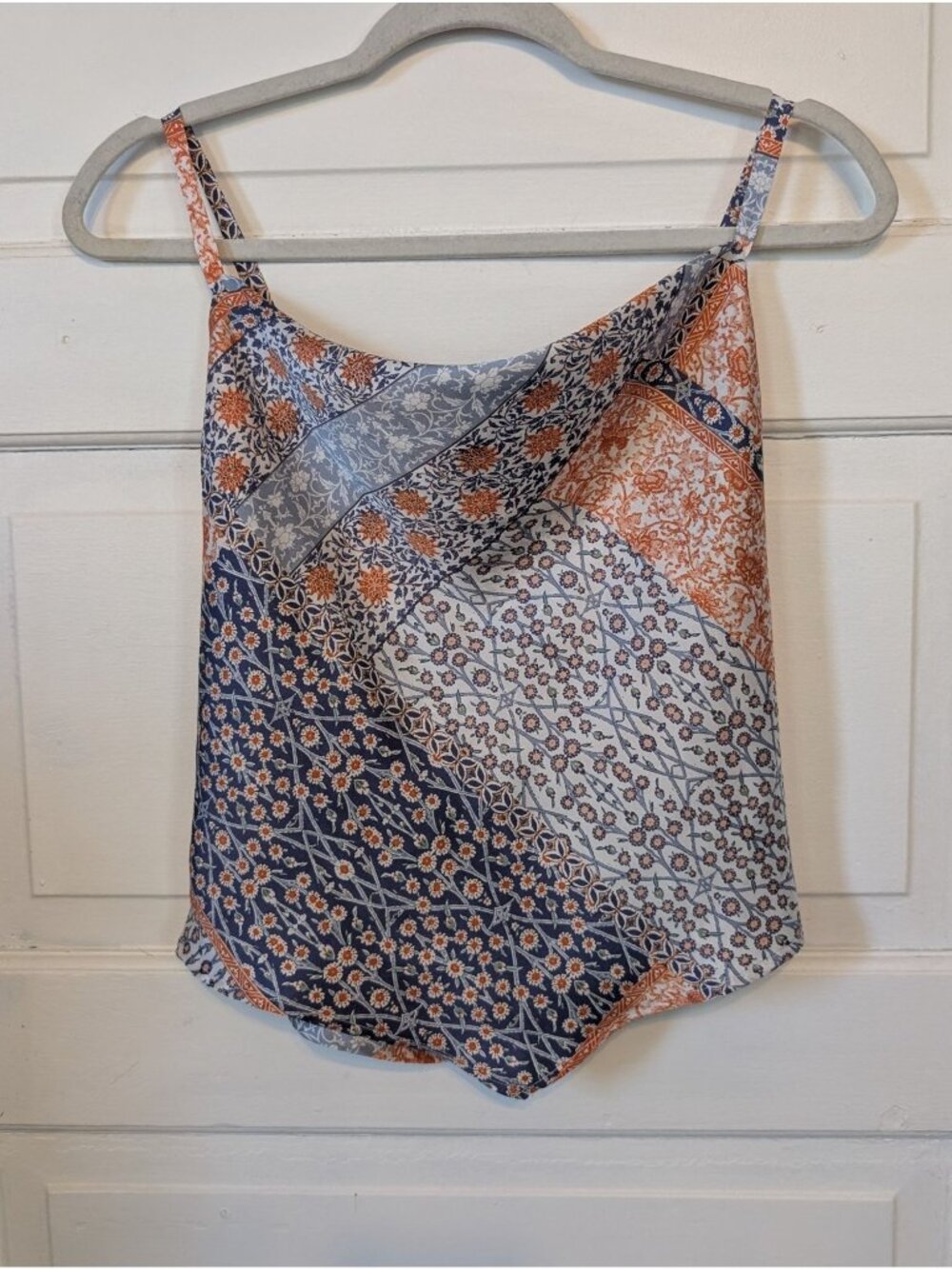 Women's Satin Patchwork Cowl-neck Camisole Top Size L (fits small) Indie Sleeze